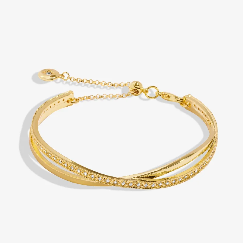 Flow pattern bracelets-Bar Gold Crossover Gold Plated 6cm Bangle 8724