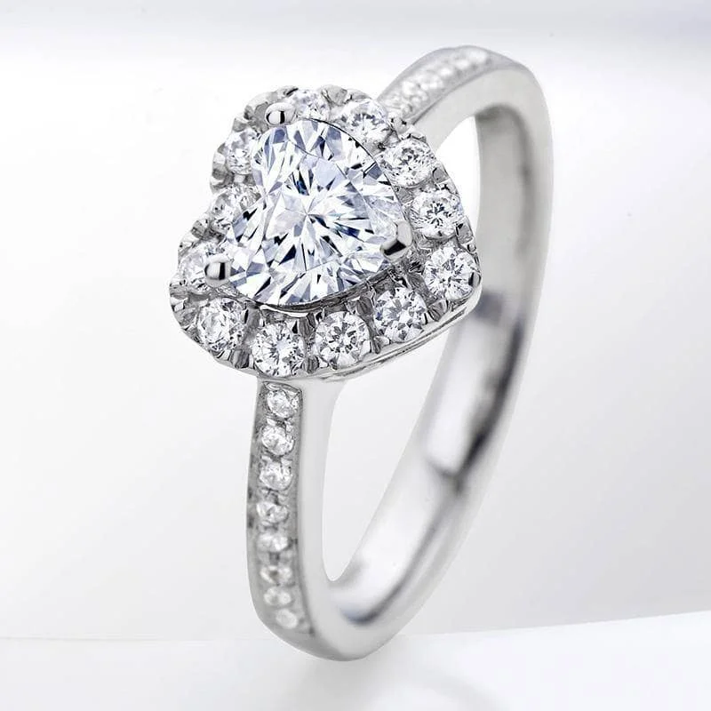 Pure star rings-2.0 Ct Double Heart-shaped Diamond Halo Face Ring