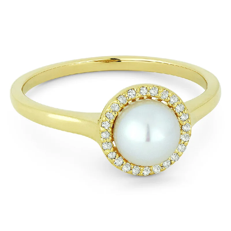 Woven fiber rings-14K Yellow Gold,pearl Ring