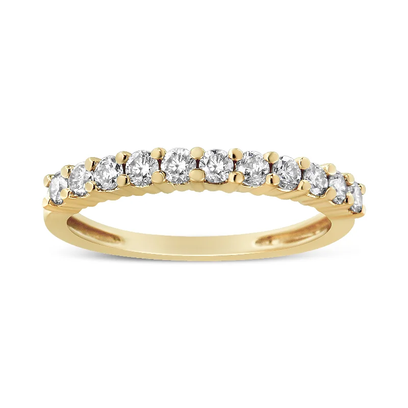 Fiber edge rings-IGI Certified 1/2 Cttw Diamond 10K Yellow Gold Prong Set Fluted Band Style Wedding Ring