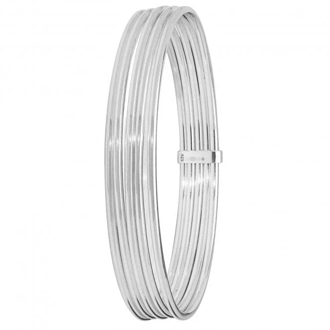 Blended metal bracelets-Acotis Silver Cuff Bangle Round Multi Layer G4329