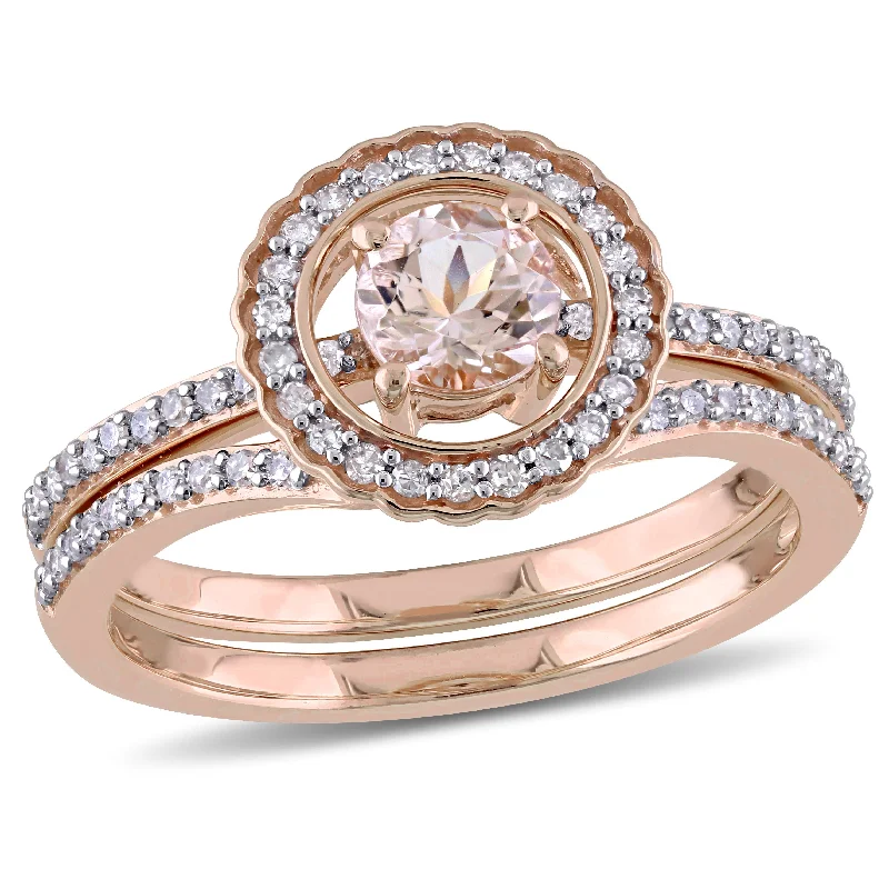 Small dot rings-Mimi & Max Morganite and 1/3ct TW Diamond Halo Bridal Ring Set 10k Rose Gold