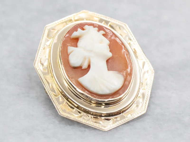 Modern minimalist brooches-Vintage Shell Cameo Brooch or Pendant