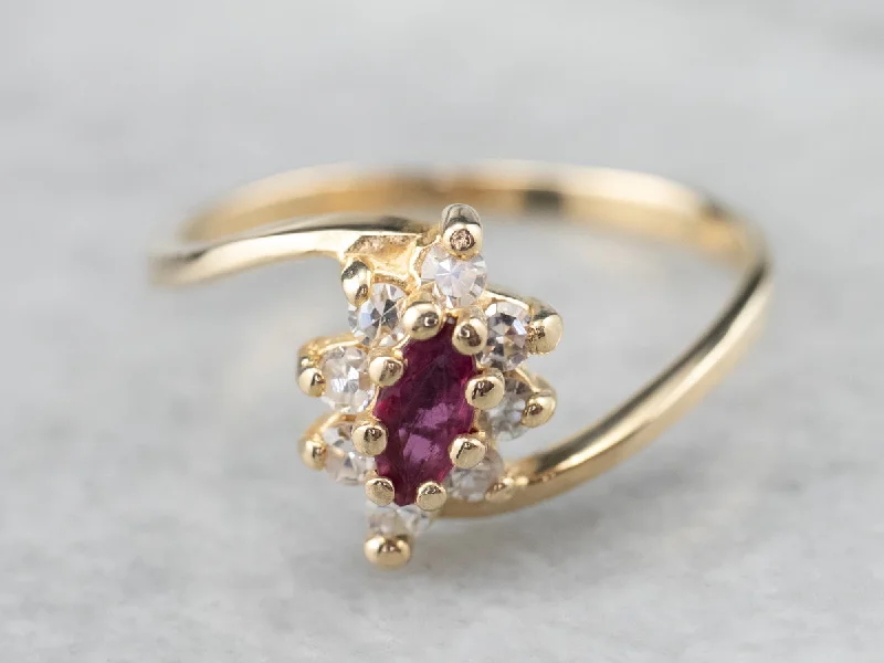 Small wing rings-Marquise Ruby Diamond Halo Gold Ring