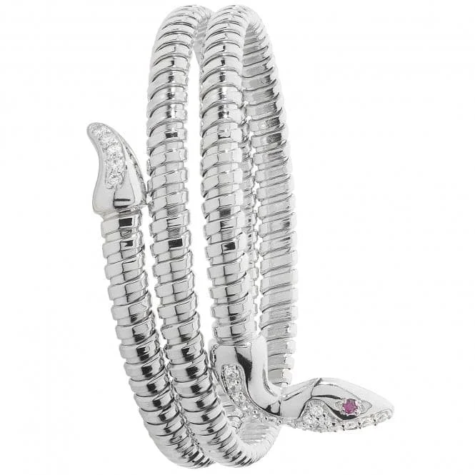 Warm wood bracelets-Acotis Silver Bangle Ovl Rhodium Plated Red Eyes Zirconia Snake G4224rh