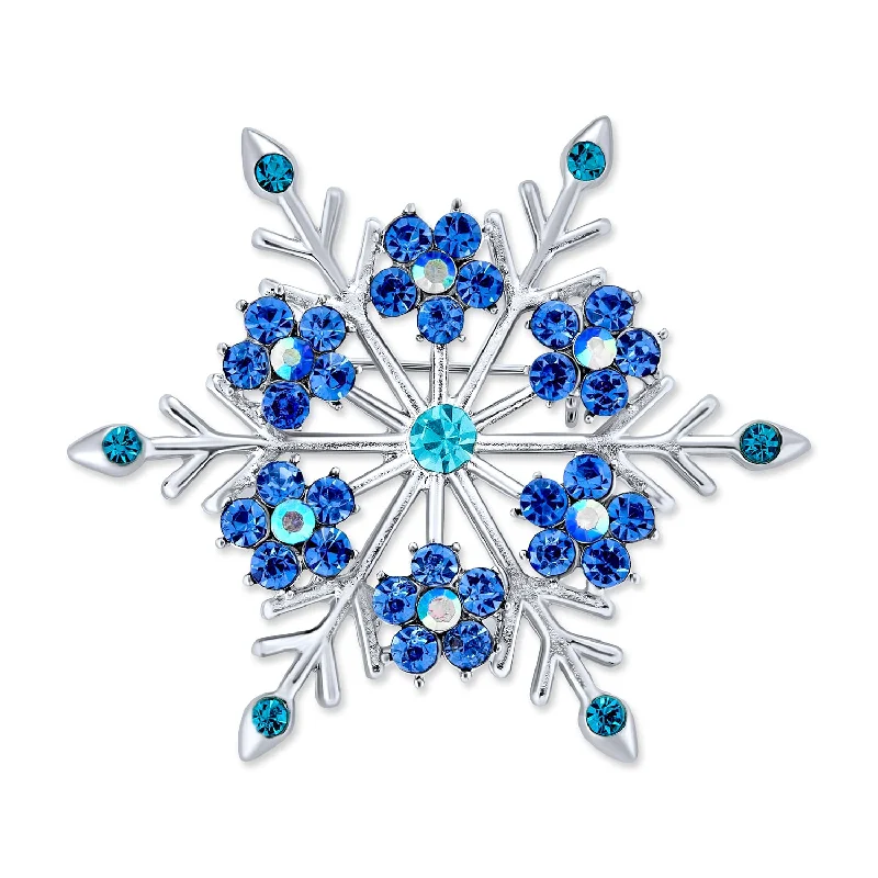 Turquoise inlay brooches-Large Multi Color Ice Blue Frozen Flower Brooche Pin Crystal Holiday Party