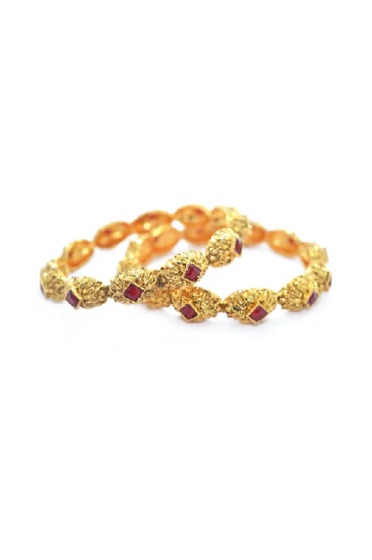 Java tile bracelets-Ruby Gold Plated Bangles