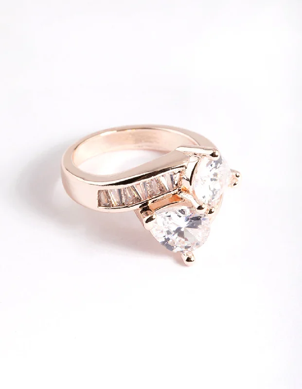 Ripple inlay rings-Rose Gold Cubic Zirconia Pear Crossover Ring