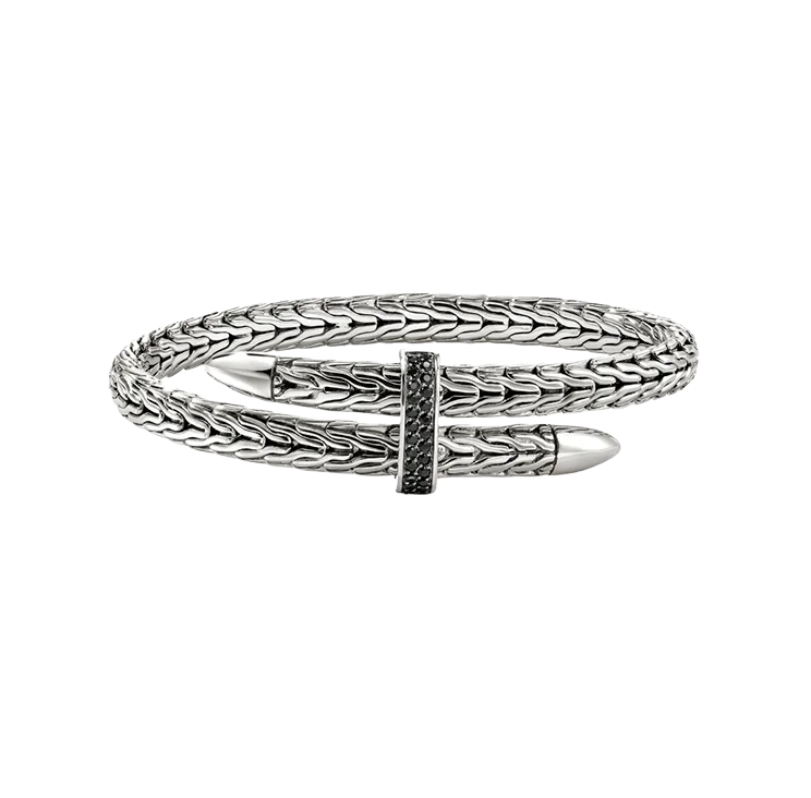 Multi-chain bracelets-John Hardy Spear Sterling Silver Flex Cuff with Treated Black Sapphire