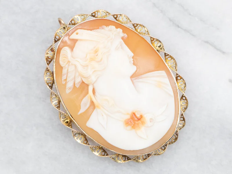 Oval stone brooches-Large Vintage Twisted Frame Cameo Brooch or Pendant