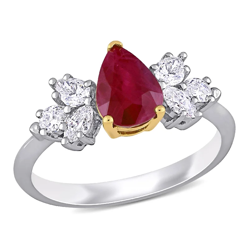 Multi-design rings-Mimi & Max 1 1/2ct TGW Pear Ruby 1/2ct TDW Diamond Ring 14k White Yellow Gold