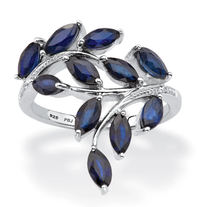 Small star rings-2.65 TCW Genuine Sapphire and Diamond Accent Platinum-plated Silver Leaf Ring