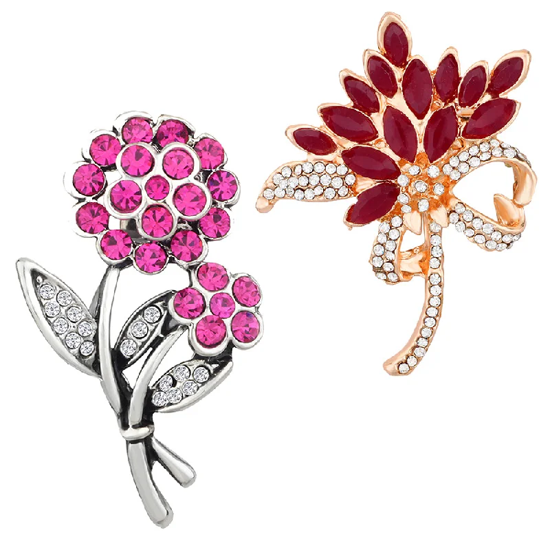 Evil eye brooches-Mahi Combo of Floral Shaped Wedding Brooch / Lapel Pin with Multicolor Crystals for Women (CO1105501M)