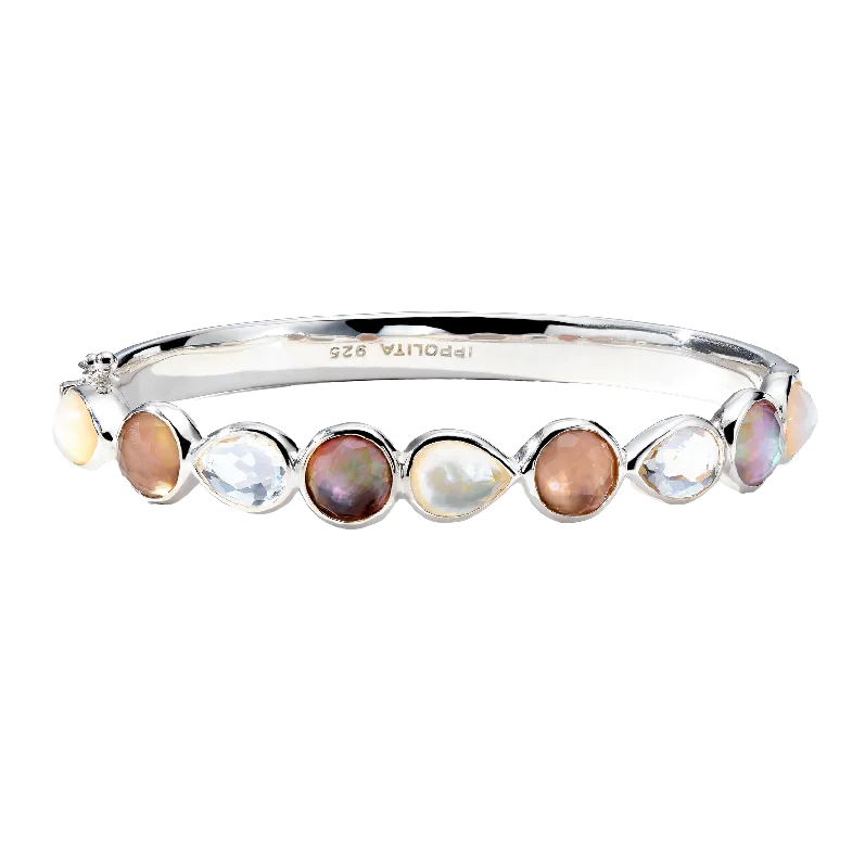 Stranded tribal bangles-IPPOLITA Rock Candy Stone Row Hinged Bangle in Sabbia