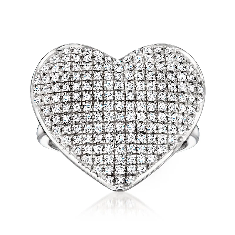 Clear diamond rings-Ross-Simons Pave Diamond Heart Ring in Sterling Silver