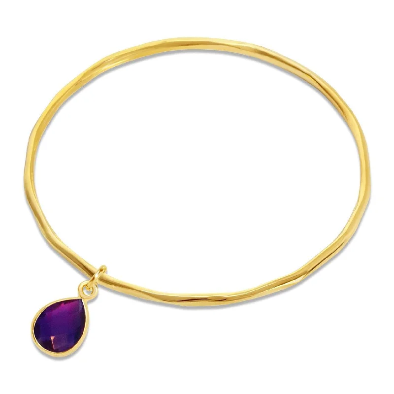 Old lock bracelets-Gold Amethyst Charm Bangle - February Birthstone