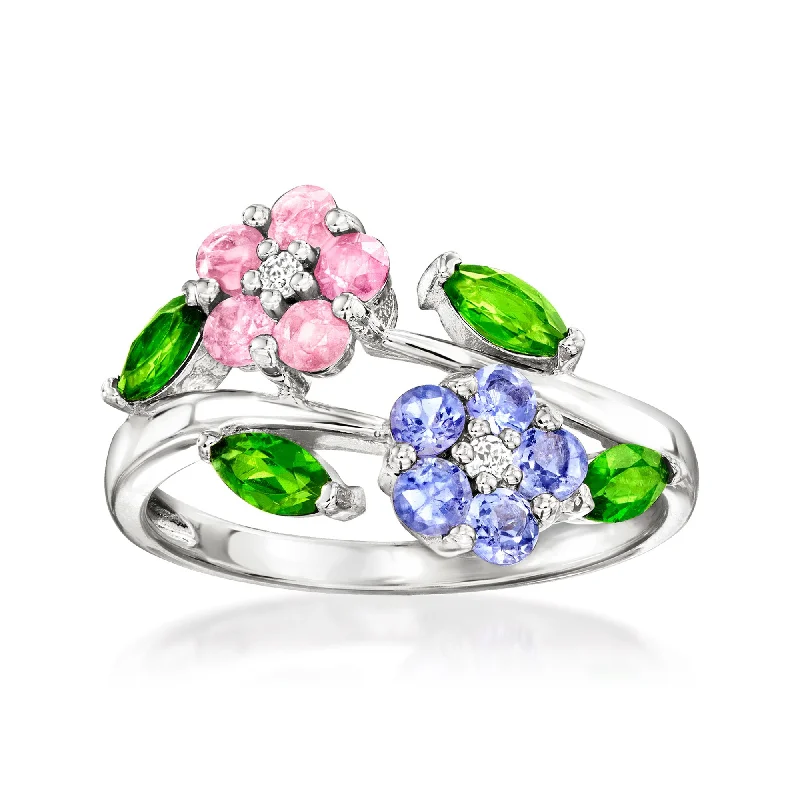 Lapis gem rings-Ross-Simons Multi-Gemstone Flower Ring in Sterling Silver