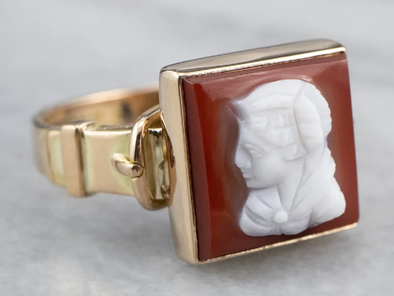 Multi-design rings-Vintage Hardstone Cameo Gold Ring