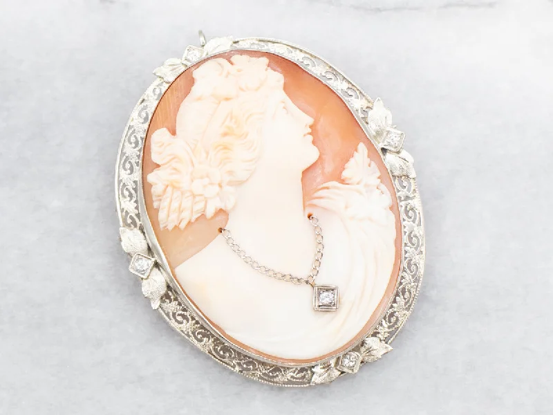 Sculptural art brooches-Stunning Art Deco Diamond Cameo Brooch or Pendant