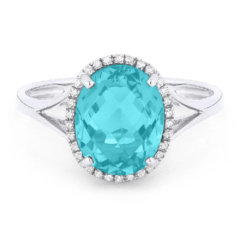 Clear quartz rings-14K White Gold,created Tourmaline Paraiba Ring