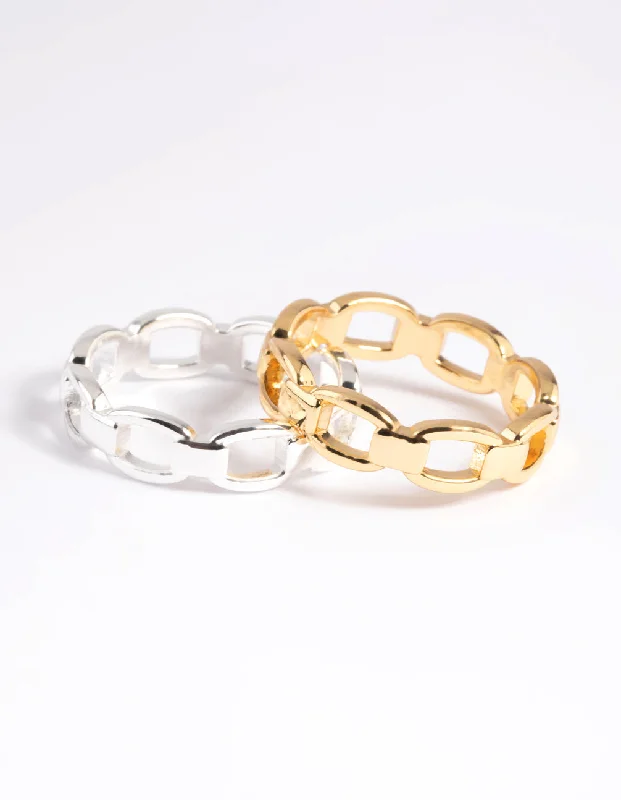 Bold stone rings-Gold Plated Double Chain Ring