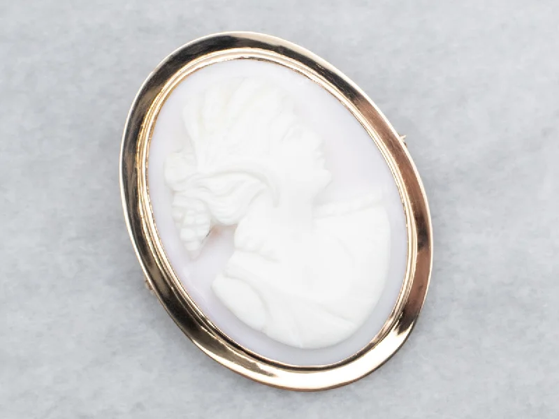 Chevron pattern brooches-Vintage Cameo Brooch with Simple Frame