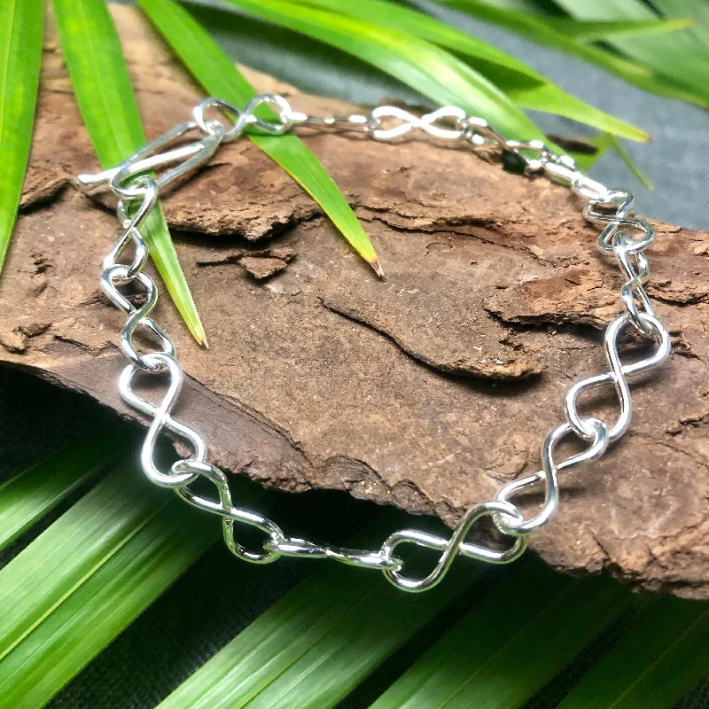 Wide cuff bangles-Sterling Silver Infinity Hand Chain