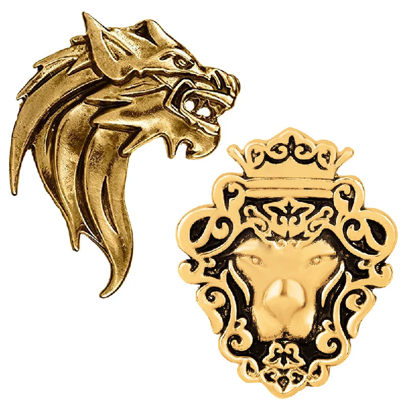 Shell inlay brooches-Mahi Combo of Lion Face Shaped Brooch / Lapel Pin for Mens (CO1105582G)