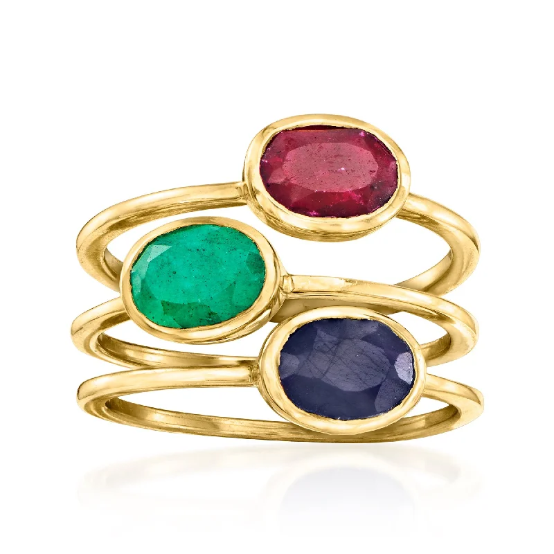 Agate inlay rings-Ross-Simons Multi-Gemstone Jewelry Set: 3 Rings in 18kt Gold Over Sterling