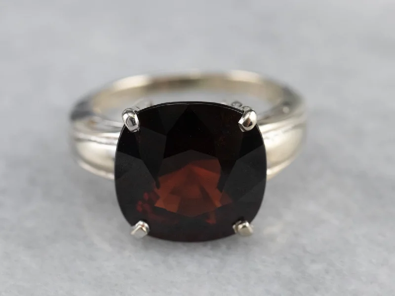 Chiseled letter rings-Cushion Cut Garnet White Gold Ring