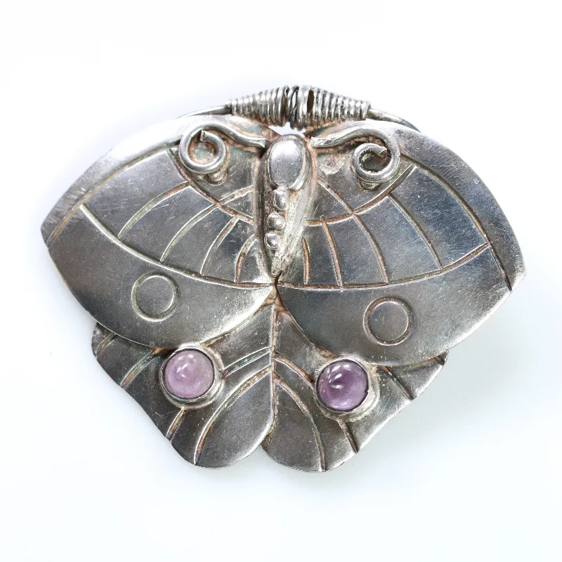 Emerald stone brooches-Vintage William Spratling Jewelry | Amethyst Butterfly Moth Brooch Sterling Silver Mexico