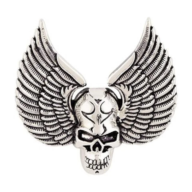 Angel wing brooches-Mahi Rhodium Plated Skull and Wings Shirt Stud Brooch Pin for Men (BP1101046R)