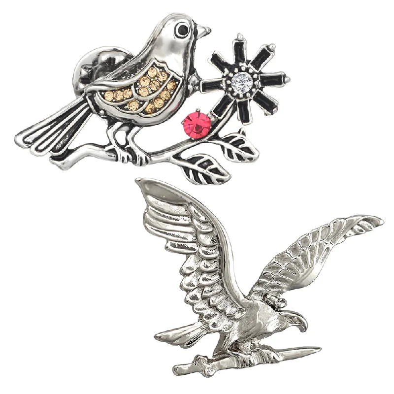 Starburst brooches-Mahi Combo of Sparrow and Flying Eagle Shaped Wedding Brooch / Lapel Pin with Pink, White Crystals for Men and Women (CO1105489R)