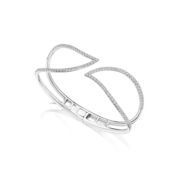 Hope charm bangles-Sabel Collection White Gold Swirl Diamond Bangle