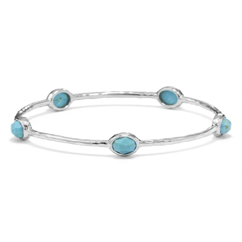 Bold gem bangles-IPPOLITA Rock Candy® Sterling Silver Five Stone Bangle in Turquoise and Clear Quartz Doublet