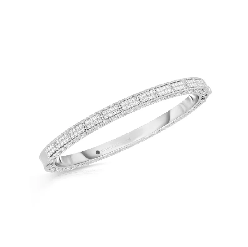 Hand-bright bangles-Roberto Coin Mosaic White Gold Bangle with Diamonds