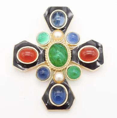 Swarovski crystal brooches-Estate Collection - Enamel Cross Pendant Brooch