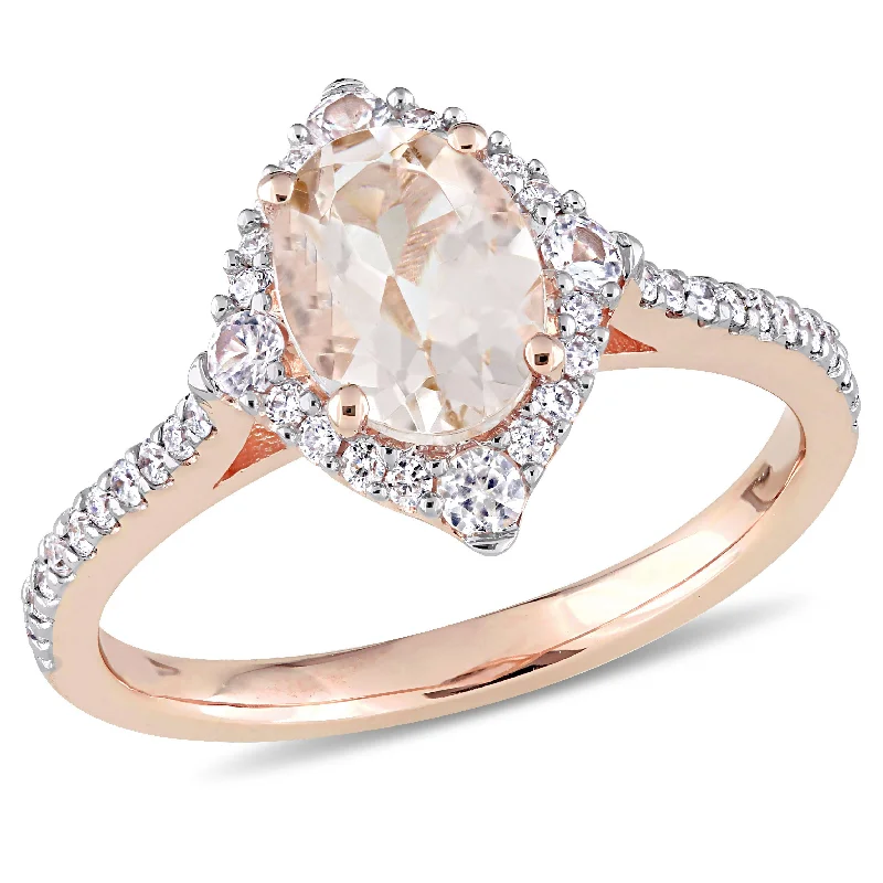 Warm clay rings-Mimi & Max 1 1/3ct TGW Morganite White Sapphire 1/4ct TW Diamond Engagement Ring 10k Rose Gold