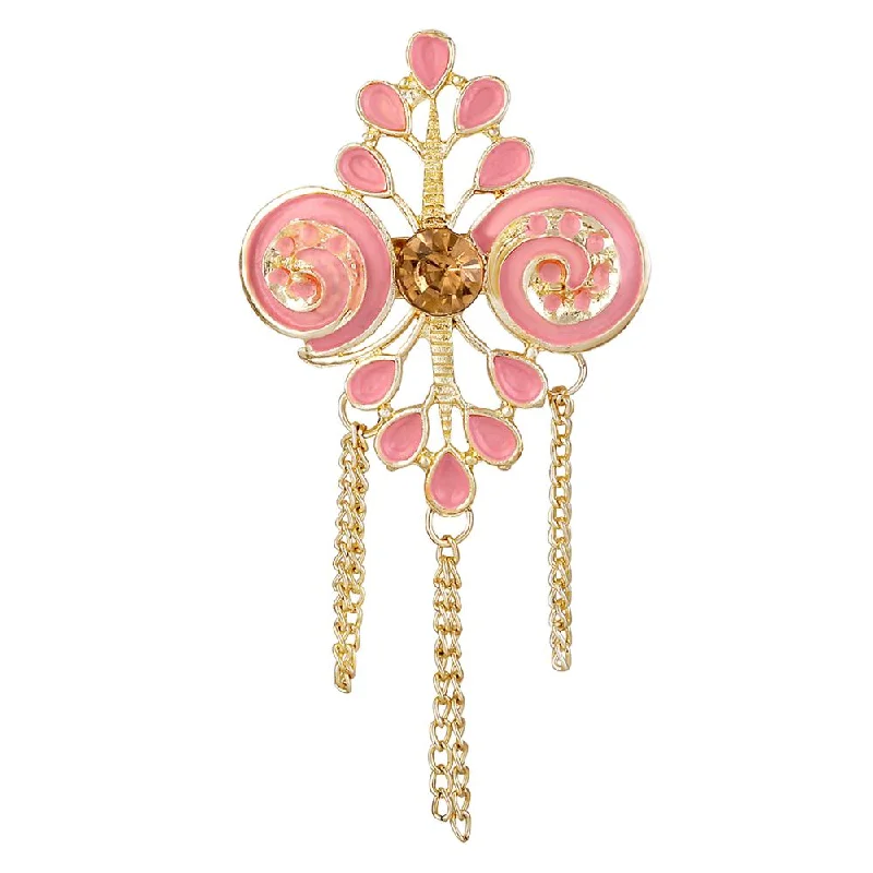 Sculptural art brooches-Mahi Pink Meenakari Work Hanging Chains Floral Brooch for Men (BP1101124GLPin)