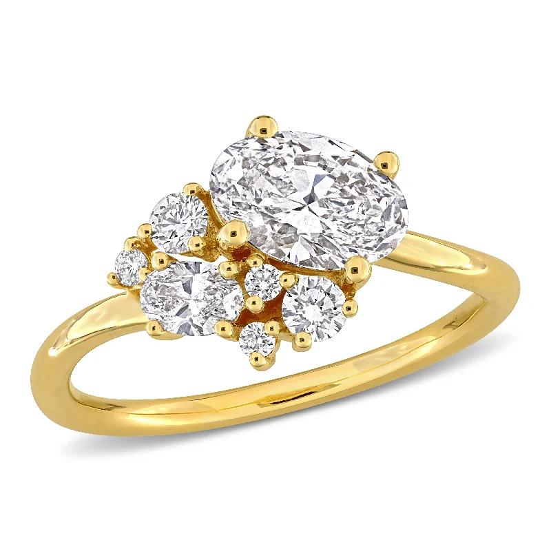 Multi-stone rings-Created Forever 1 1/3ct TW Oval Lab-Grown Diamond Cluster Engagement Ring in 14k Yellow Gold