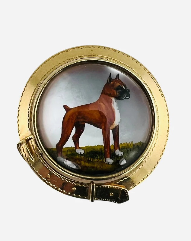 Luxe velvet brooches-1930s Bulldog Essex Crystal 14k Yellow Gold Brooch