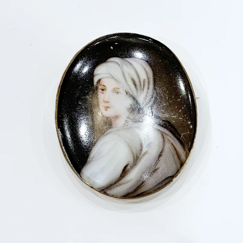 Ocean wave brooches-Estate Collection Brooch - Painted Woman