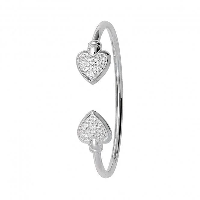 Light bead bangles-Acotis Silver 925 Double Hearts & Zirconia Stones Baby Bangle G4033