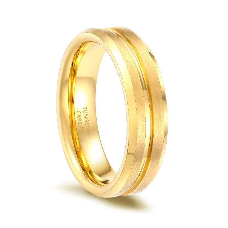 Bold stone rings-Mens Gold Rings Tungsten Jewelry with Grooved Comfort Fit