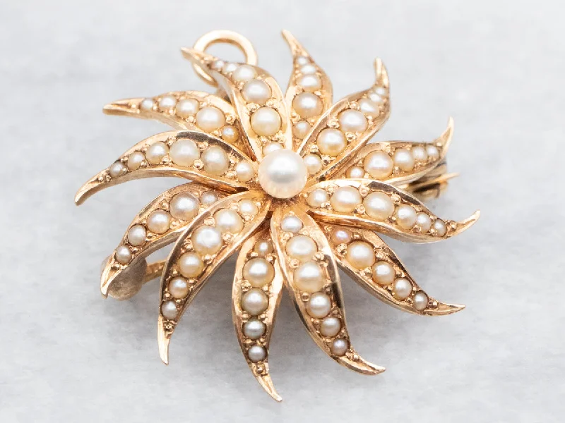 Layered design brooches-Victorian Seed Pearl Starburst Brooch or Pendant