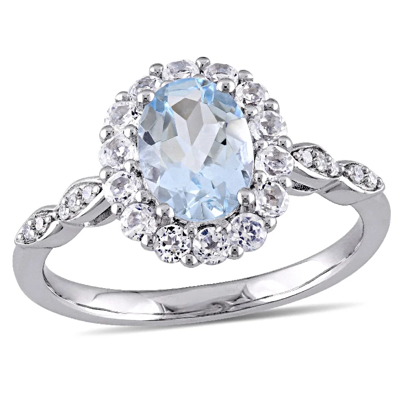 Stranded motif rings-Mimi & Max 1 5/8ct TGW Aquamarine White Topaz Diamond Accent Ring 14k White Gold