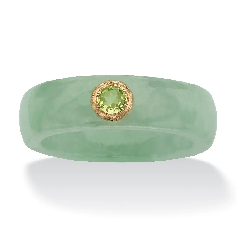 Ripple inlay rings-.26 TCW Round Genuine Peridot and Green Jade Ring in 10k Gold