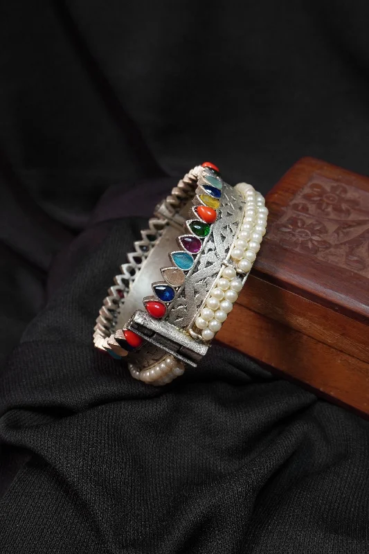 Ruby stone bangles-Multicolour Oxidized Kada/ Bangle