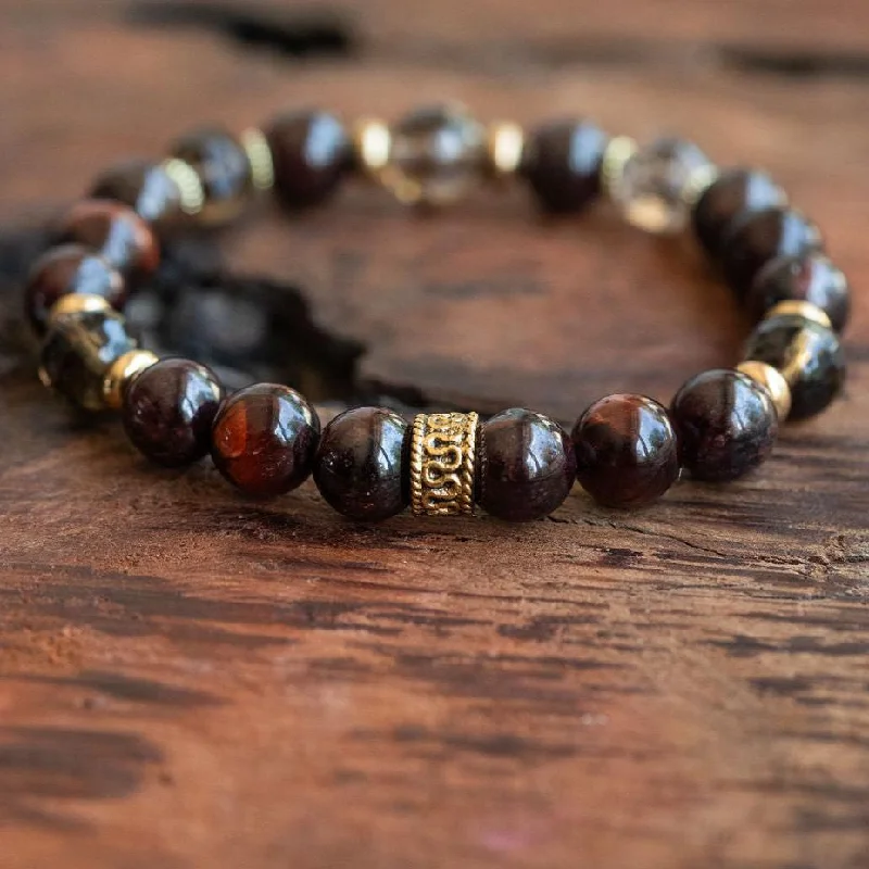 Deer motif bracelets-Balance and Stability: Getting to The Root with Red Garnet, Red Tiger Eye and Smoky Quartz