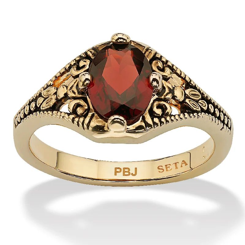 Subtle filigree rings-1.40 Cttw. Genuine Garnet Vintage Style Ring Gold-Plated